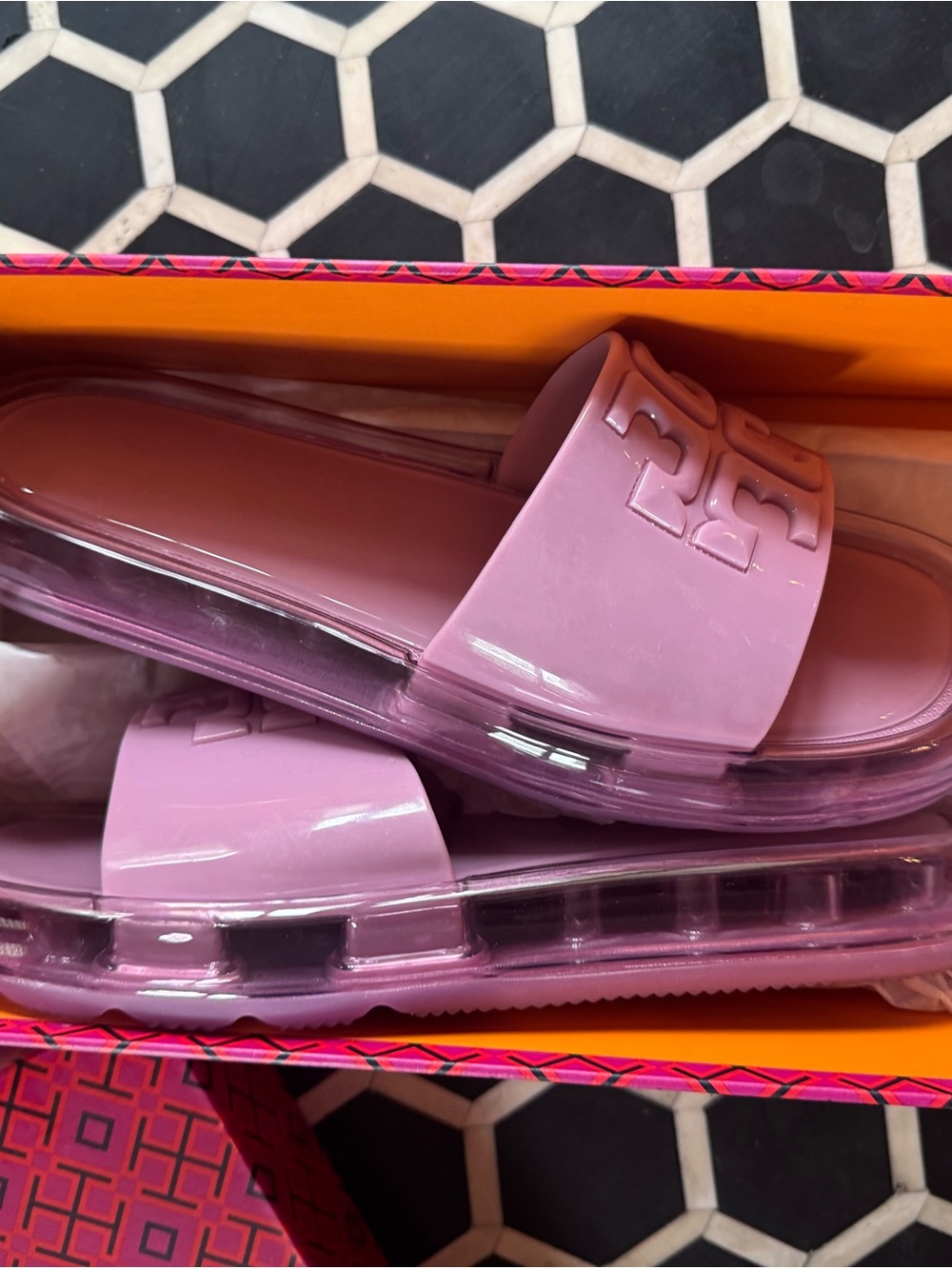 NEW Tory Burch Mauve Pink Bubble Jelly Slide Sandals